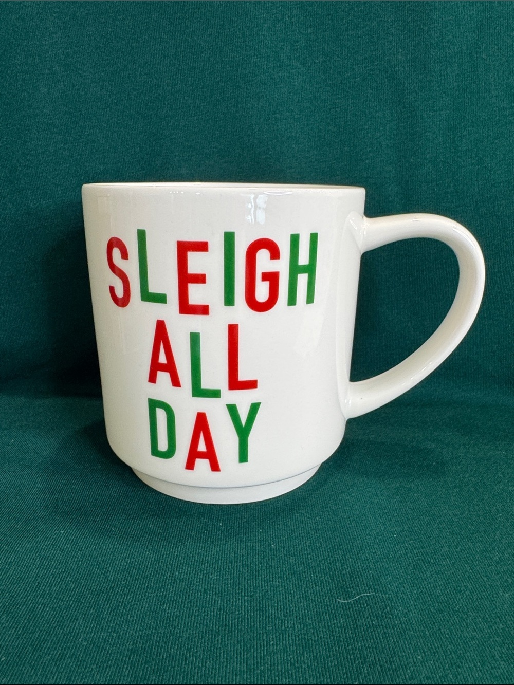 Parker Lane White Ceramic Mug with Red & Green 'SLEIGH ALL DAY' Text